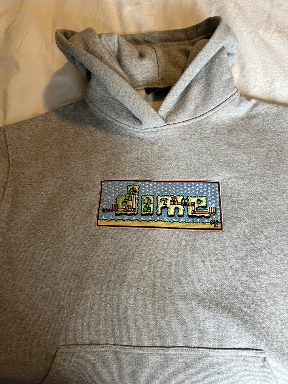 Heather Gray  dime Hoodie with Colorful Pixel Embroidered Patch